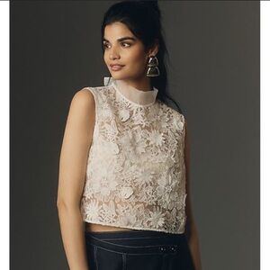 Maeve by Anthropologie Sleeveless SheerFloral Lace Top